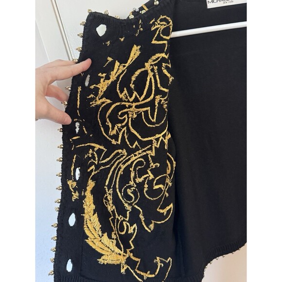 Vintage Michael Simon Black Gold Beaded Embroidered Sweater Cardigan Size 1 S/M - Picture 8 of 11